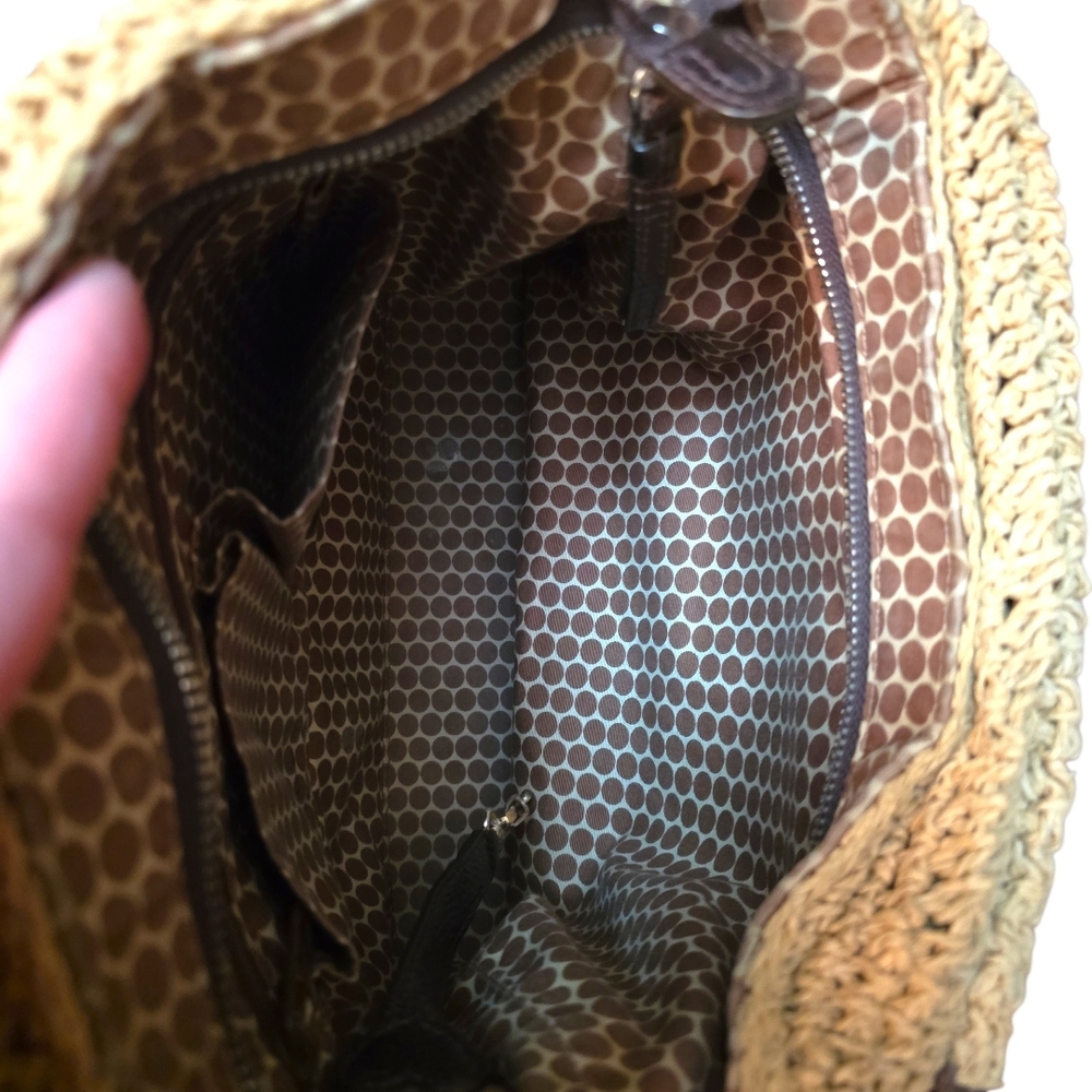 RARE Brighton Raffia Straw Crossbody Bag Boho Luxe Leather Heart Embossed Vintag - Picture 13 of 16